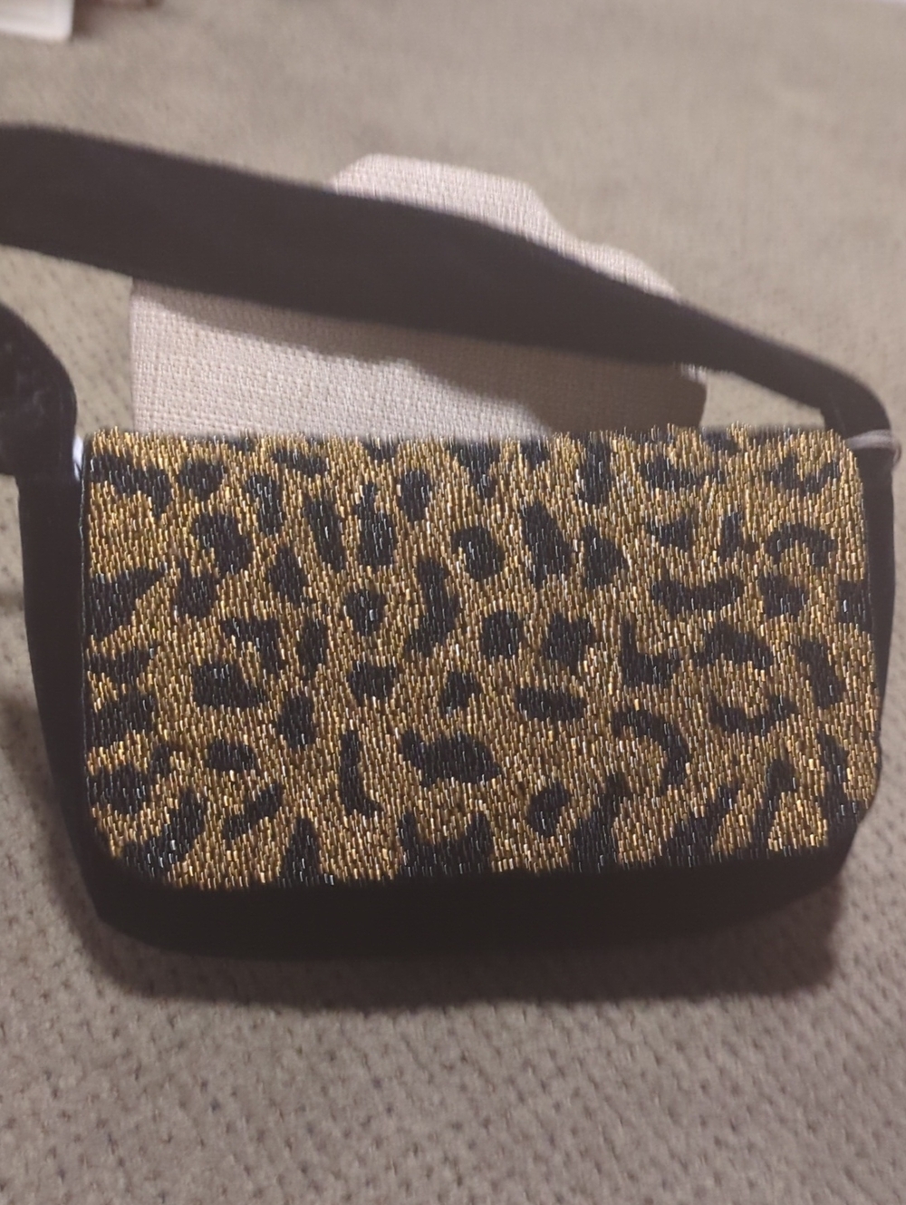 Beaded Leopard-Print Crossbody Bag - Black & Gold Hand Crafted